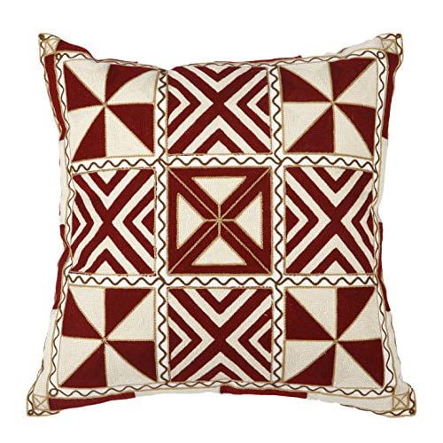 Red and Beige Benjara Handwoven Fabric Throw Geometric Pattern Red and Beige Benjara Handwoven Fabric Throw Geometric Pattern